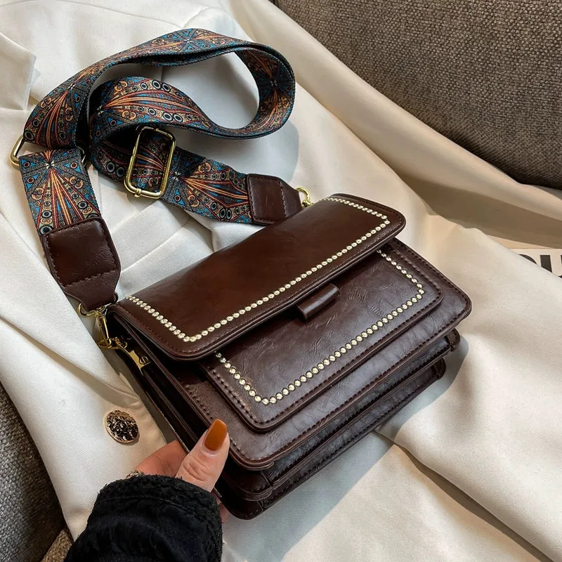 Women's Summer Retro Wide Shoulder Strap Small Square Bag Bag