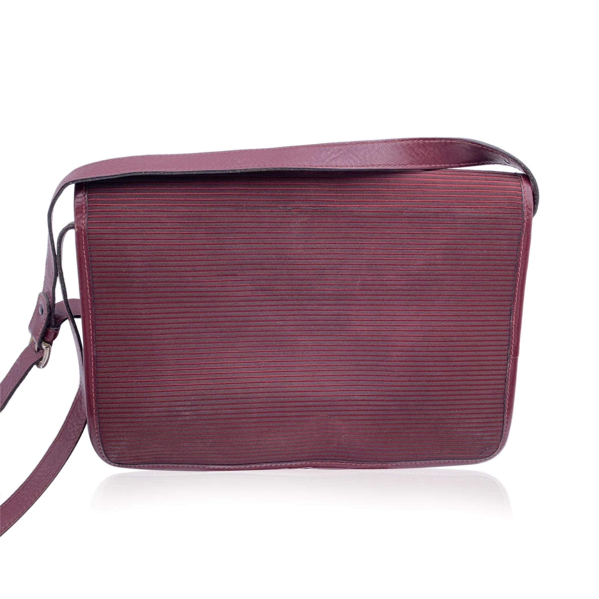 Yves Saint Laurent Vintage Burgundy Striped Canvas Flap Shoulder Bag