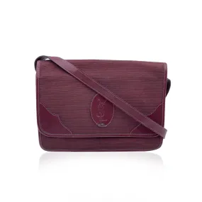 Yves Saint Laurent Vintage Burgundy Striped Canvas Flap Shoulder Bag