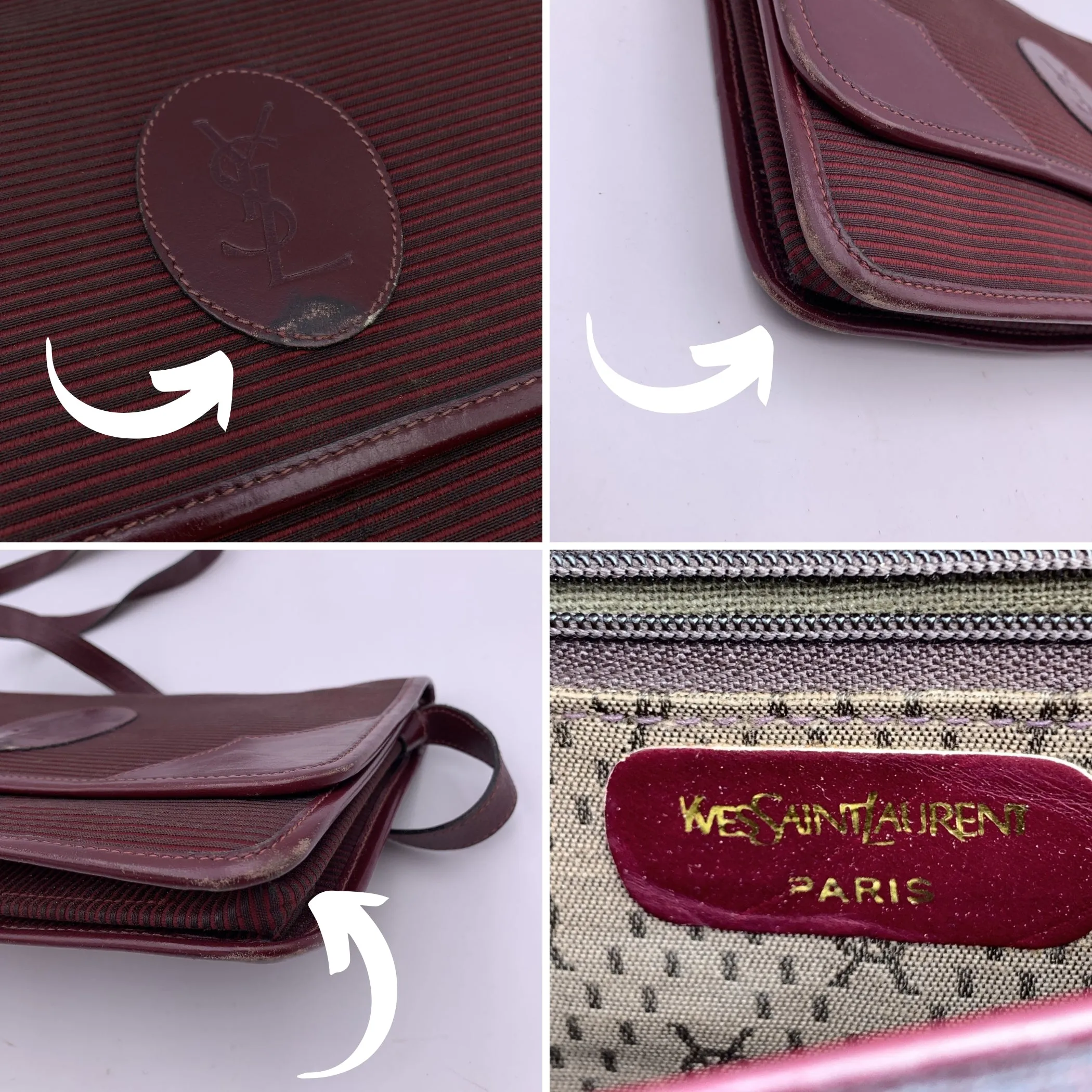 Yves Saint Laurent Vintage Burgundy Striped Canvas Flap Shoulder Bag